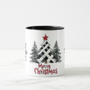 Caneca Árvores de Natal Vermelhas Pretas Flocos de Neve
