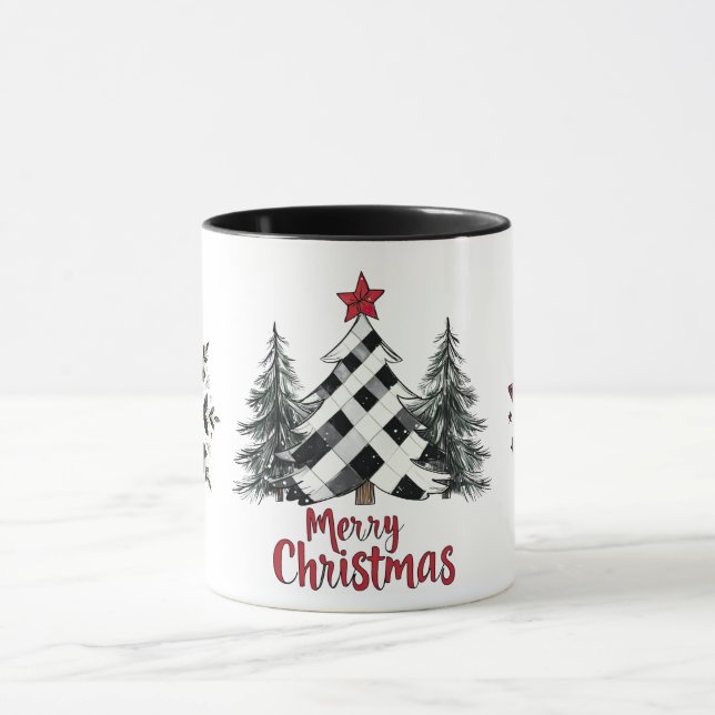 Caneca Árvores de Natal Vermelhas Pretas Flocos de Neve (Centro)