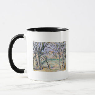 Caneca Árvores de Paul Cezanne   e casas, 1885-86