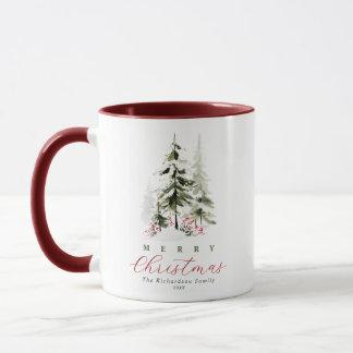 Caneca Árvores de Pinheiro Aquarela Rústica Natal Persona