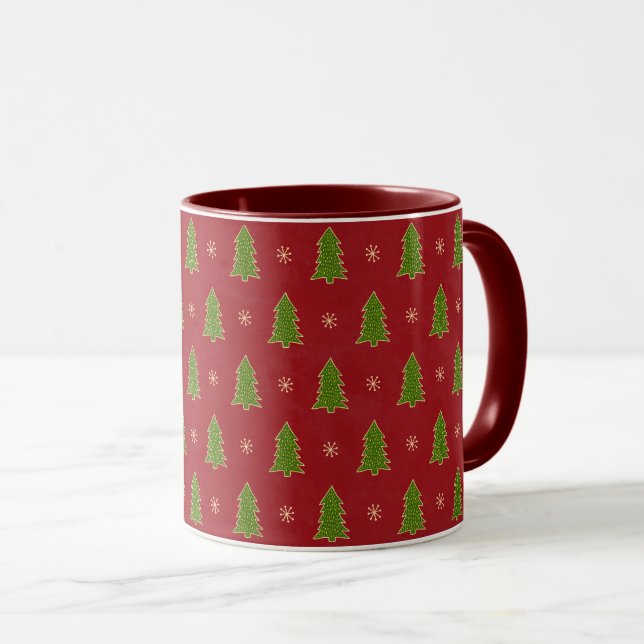 Caneca Árvores Douradas de Natal Vermelhas e Falsas (Frente Esquerda)