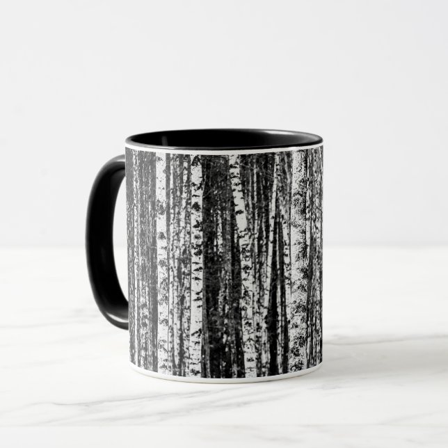 Caneca Árvores Faia, Brancas e Cinza Carvão (Frente Esquerda)