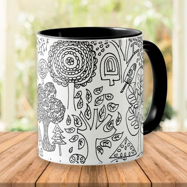 Caneca Árvores Negras e Brancas Arte Moderna Desenhada à  (Criador carregado)