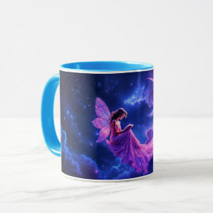 Caneca Asas de fadas rosa brilhantes estrelas luminosas a
