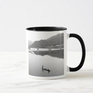 Caneca Ásia, Japão, Iwakuni. Pescadores e ponte histórica