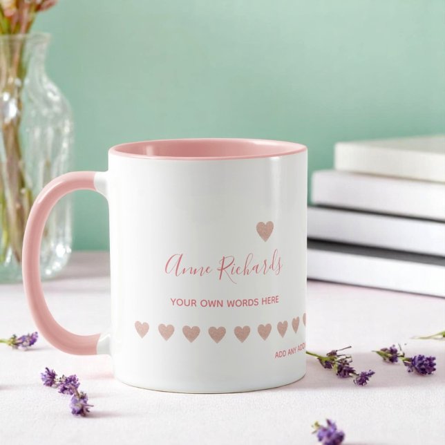 Caneca Assinatura de Nome Manuscrito com Corações de Amor (Criador carregado)