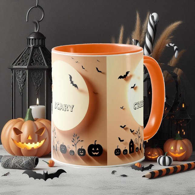 Caneca Assustador Assustador Assalto-Negro Morcego Laranj (Spooky Scary Creepy Hallow Jacks Black Bats Orange Mug)
