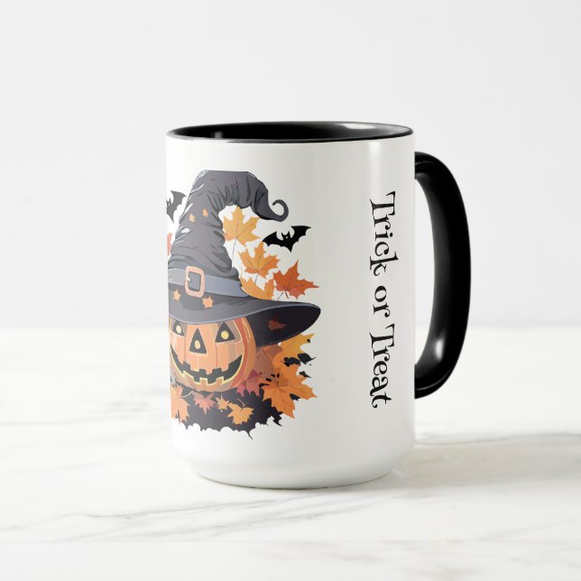 Caneca Assustador e Bonito Truque ou Tratar o Halloween (Frente Esquerda)
