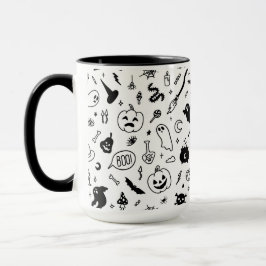 Caneca assustador padrão de rabisca de halloween