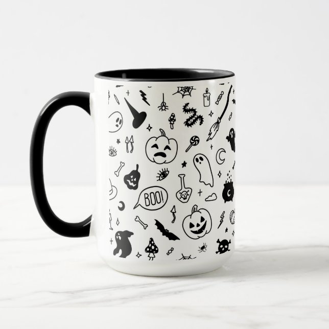 Caneca assustador padrão de rabisca de halloween (Esquerda)