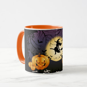 Caneca Assustadora de Noite de Halloween com Bruxa