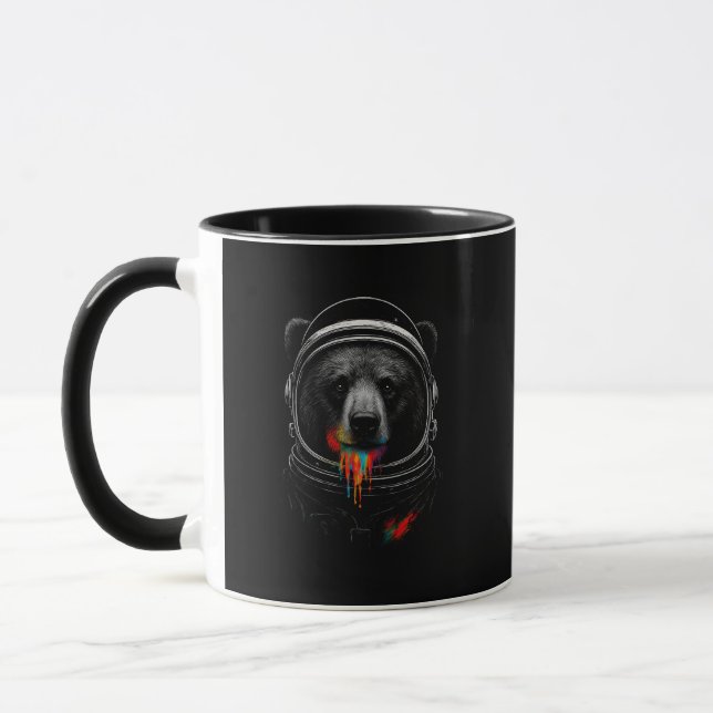 Caneca Astronaut Bear with Neon Paint Drips Cosmic Animal (Esquerda)