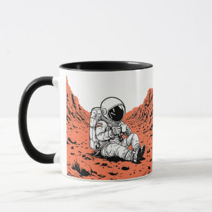 Caneca Astronauta Bebendo Café em Marte - Design Minimali