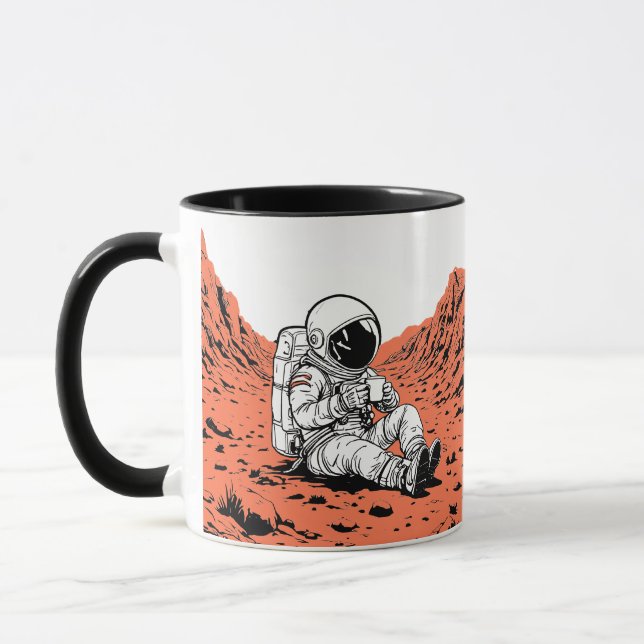 Caneca Astronauta Bebendo Café em Marte - Design Minimali (Esquerda)
