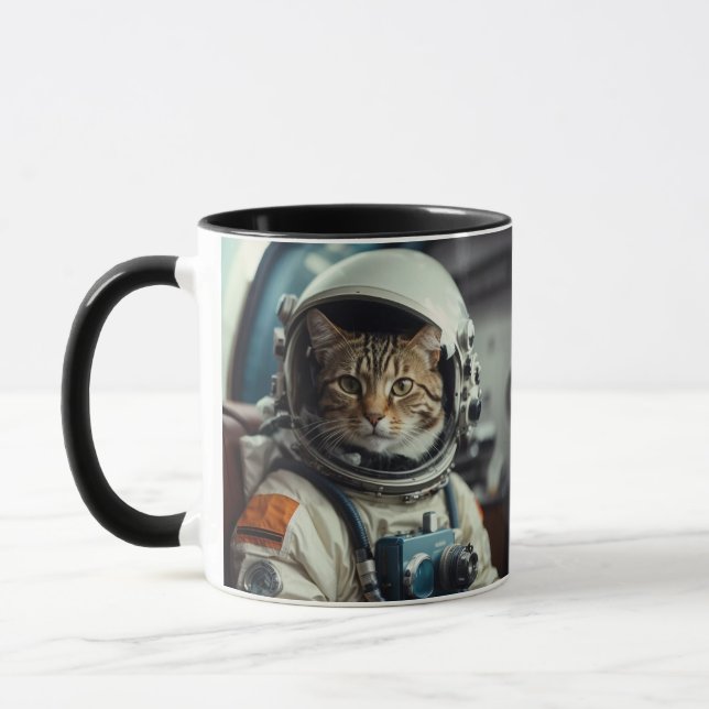 Caneca Astronauta de Gato cinza no Espaço Exterior (Esquerda)