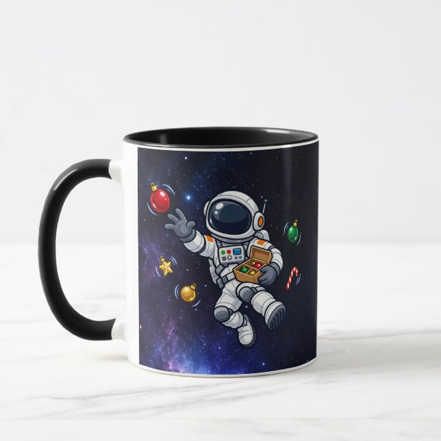 Caneca Astronauta de Natal Flutuante com Enfeites (Esquerda)
