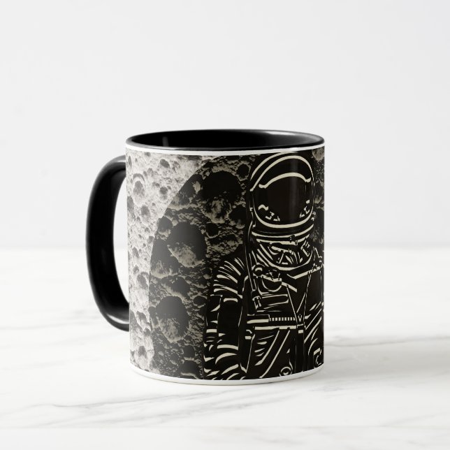 Caneca Astronauta na Lua Espaço Preto e Cinza (Frente Esquerda)