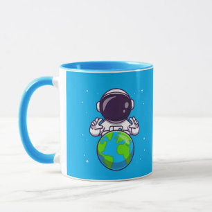 Caneca Astronauta Pacífico Segurando o Planeta Terra