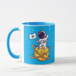 Caneca Astronauta Plantando Bandeira no Planeta Amarelo
