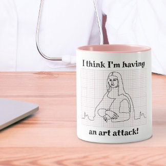 Caneca Ataque de Arte Mona Lisa EKG, Engraçado, Trocadilh