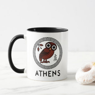 Caneca Atenas, Grécia com Coruja ateniense e Padrão Meand