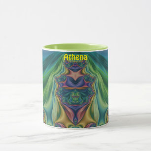 Caneca ATHENA ~ Zany 3D Fractal ~ Purple Verde Amarelo