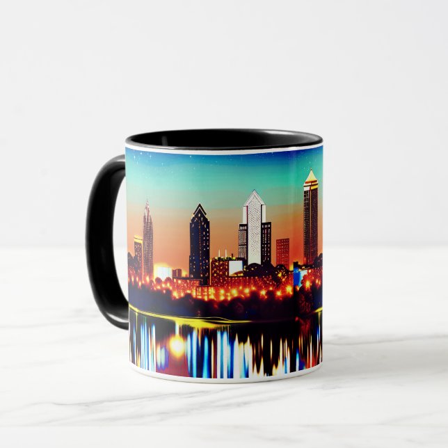 Caneca Atlanta Skyline by Night com Reflexões (Frente Esquerda)