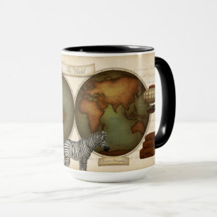 Caneca Atlas Ilustrado de Viajante do Mundo Neo-Victorian