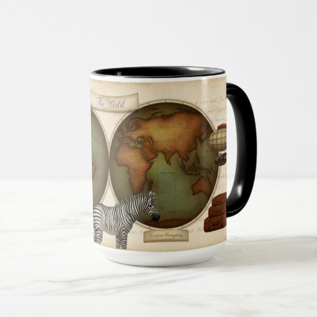 Caneca Atlas Ilustrado de Viajante do Mundo Neo-Victorian (Frente Esquerda)