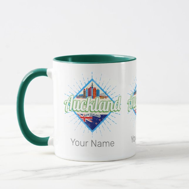 Caneca Auckland Nova Zelândia retro skyline vintage (Esquerda)