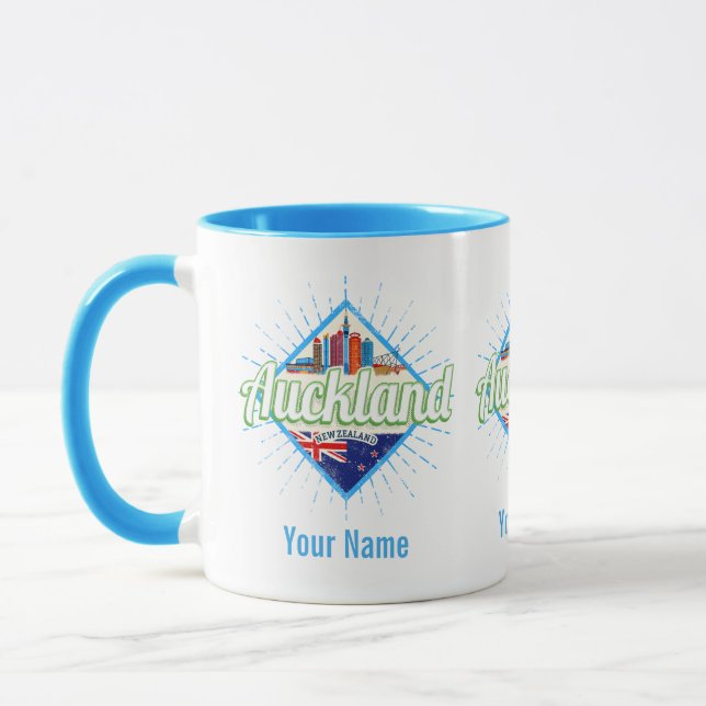 Caneca Auckland Nova Zelândia retro skyline vintage (Esquerda)