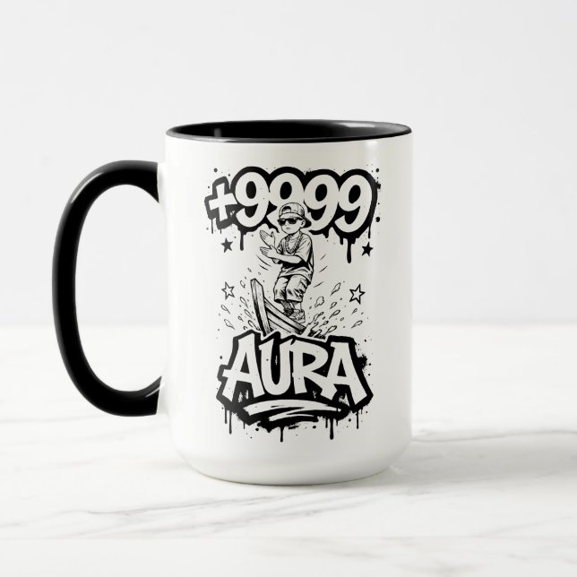 Caneca Aura Farming Plus 9999 Meme do Garoto do Barco (Esquerda)