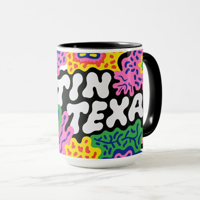 Caneca Austin Texas Floral Gráfico Estranho (Frente Esquerda)