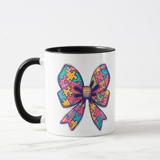 Caneca Autismo Mamãe Quebra-cabeça Piece Coquette Arco Fr (Esquerda)
