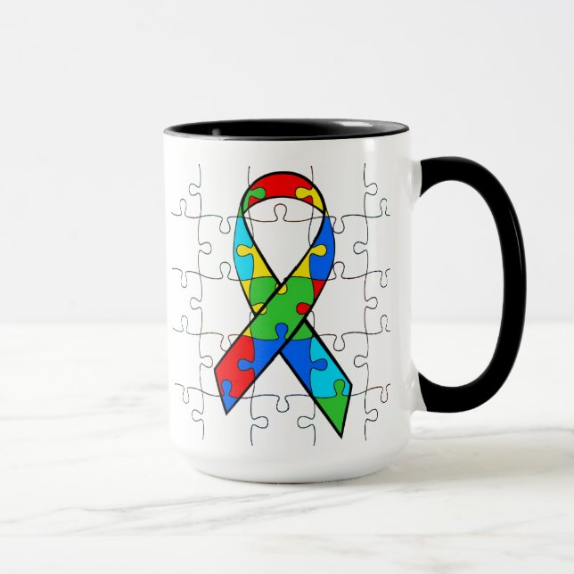 Caneca Autismo Sensibilização Fita Quebra-cabeça Coração (Direita)