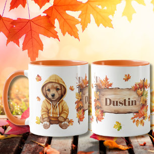 Caneca Autumn Fall Animal Adorable Dog Personalizado