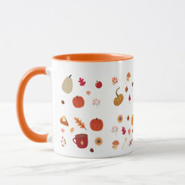 Caneca Autumn leaves and pumpkins illustration pattern