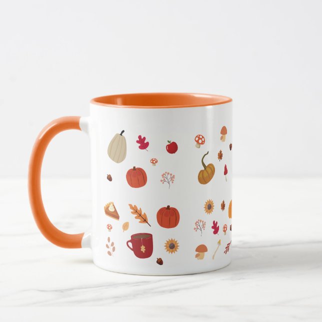 Caneca Autumn leaves and pumpkins illustration pattern (Esquerda)
