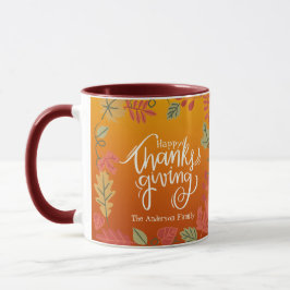 Caneca Autumn Leaves Family Name Feliz Ação de Graças