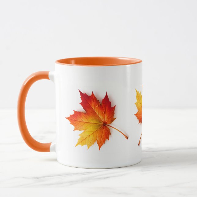 Caneca Autumn Maple Leaf Artistic Coffee Mug with Orange  (Esquerda)