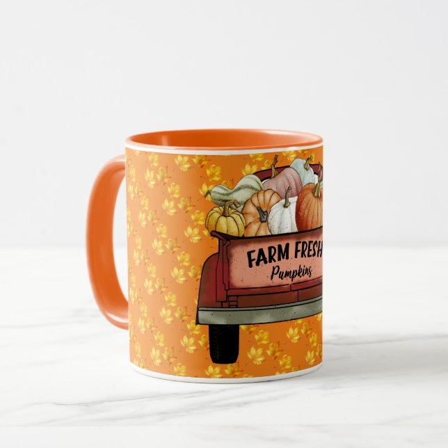 Caneca Autumn Personalizar Folhas Douradas de Abóbora (Frente Esquerda)