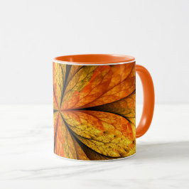 Caneca Autumn Plant, Modern Abstrato Fractal Art Leaf