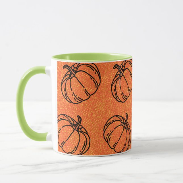 Caneca Autumn Pumpkins sobre Orange Denim Design (Esquerda)