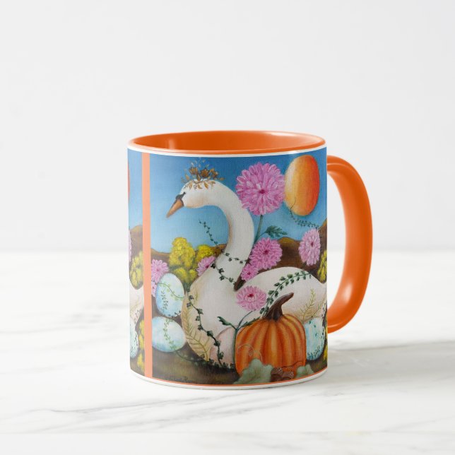 Caneca Autumn Queen Swan e Flores Art (Frente Esquerda)