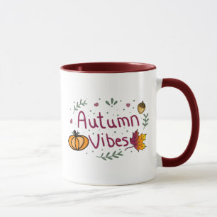 Caneca Autumn Vibes Fall Leaves, Pumpkins Acorns Mug