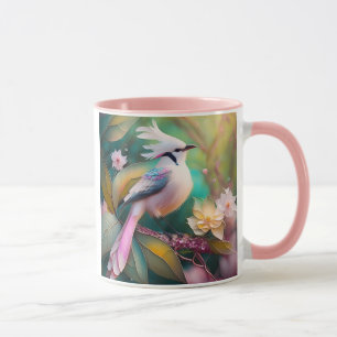 Caneca Ave de Fantasia Jay com Crista Branca e Cauda Rosa