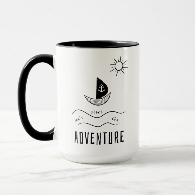 Caneca Aventura de Barco à Vela Minimalista (Esquerda)