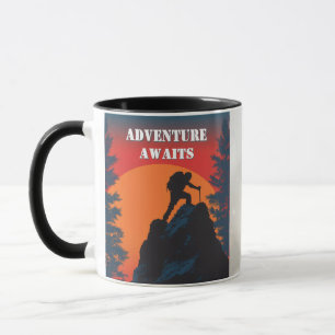 Caneca Aventura Espera Silhueta da Montanha Pôr do Sol Re