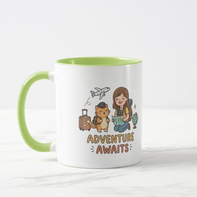 Caneca Aventuras Esperam Gato Feliz e Gengibre Jornada de (Esquerda)