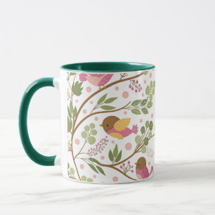 Caneca Aves Aquáticas Cujas Cintas-Cadeias e Florais Rosa